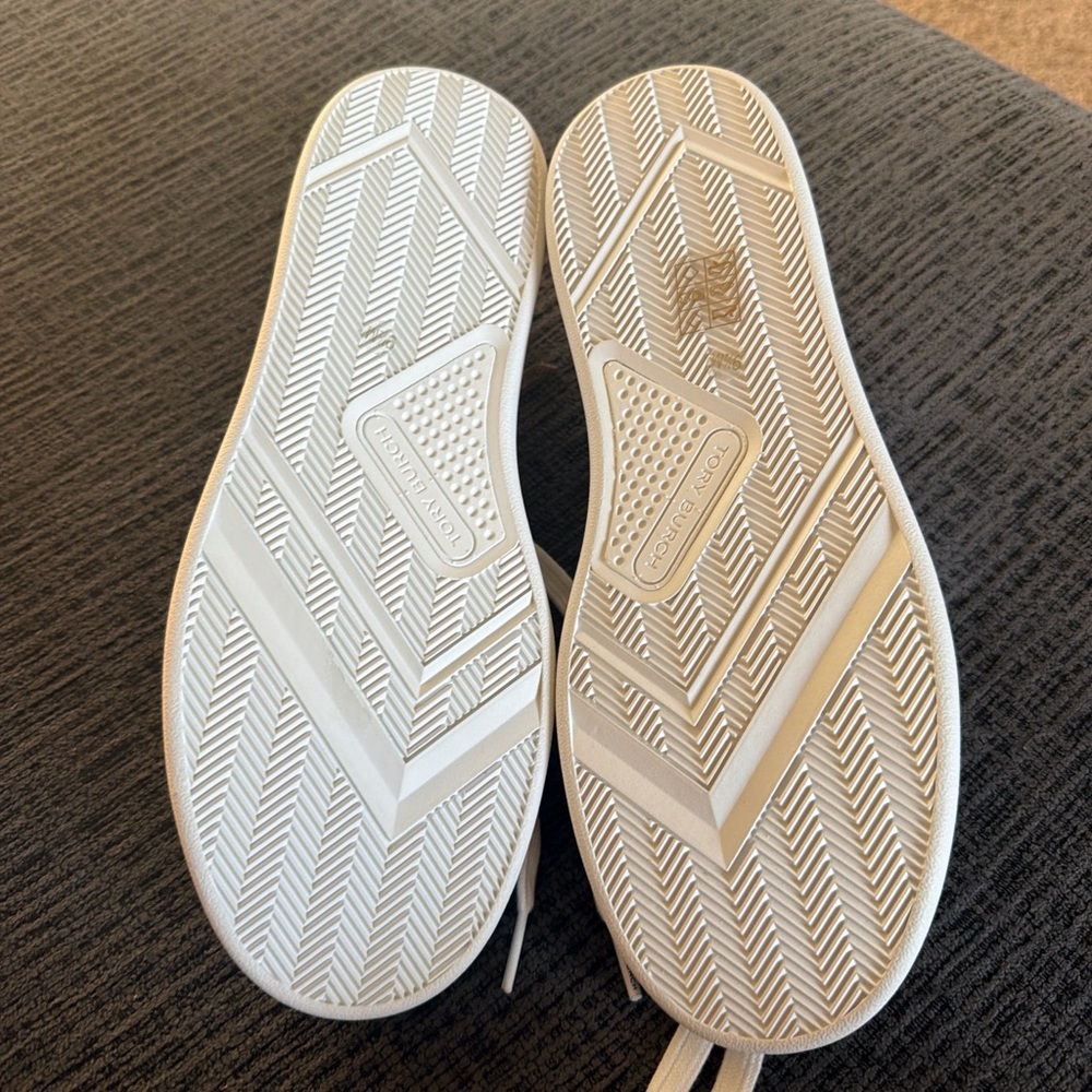 Tory Burch Metallic Silver Logo Sneakers - Picture 5 of 5